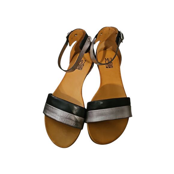 Miz Mooz 40 Atlantic Black Silver Metallic Leather Ankle Strap Flat Sandal 9 new - Picture 6 of 9
